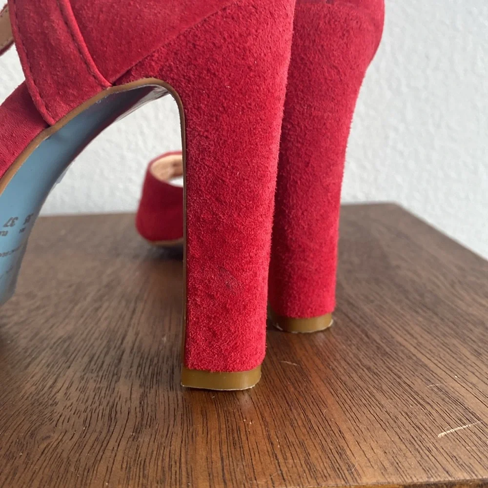 Luiza Barcelos Red Suede Blue Soled Strappy Heels, Brazil, Women’s 6 B